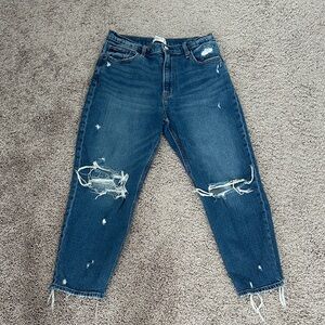 Abercrombie & Fitch High-Rise Distressed Dark Blue Jeans